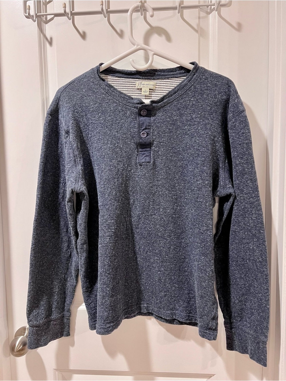 J.Crew Knit Goods Men's Blue Cotton Knit Henley Long Sleeve Shirt Size Lg AP995